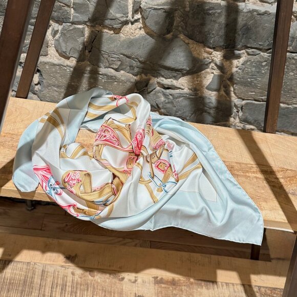 Hermes Accessories - Hermès Pale Blue Pink "Brides De Gala" 90cm Silk Square Scarf